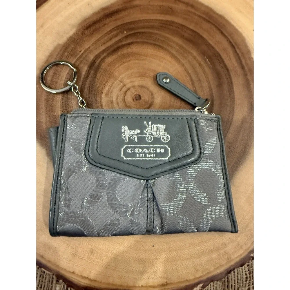 Vintage Y2K Coach Gray Op Art Signature Card Grey Key Coin Case Wallet Carriage